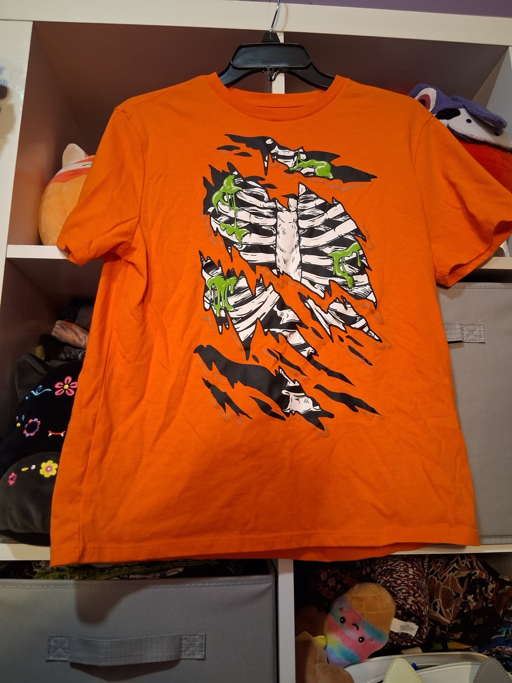 Kids Orange Graphic Ribcage Tee with Green Accents